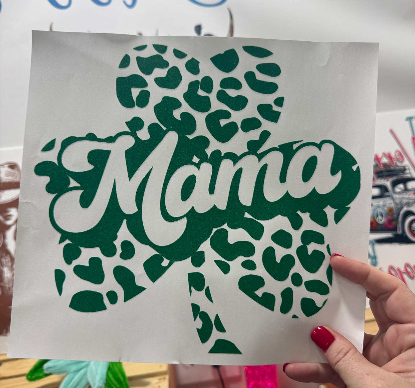SINGLE COLOR SCREEN PRINT TRANSFER - MAMA CHEETAH CLOVER