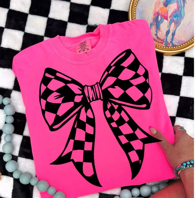 SINGLE COLOR SCREEN PRINT TRANSFER - BOW CHECKERED