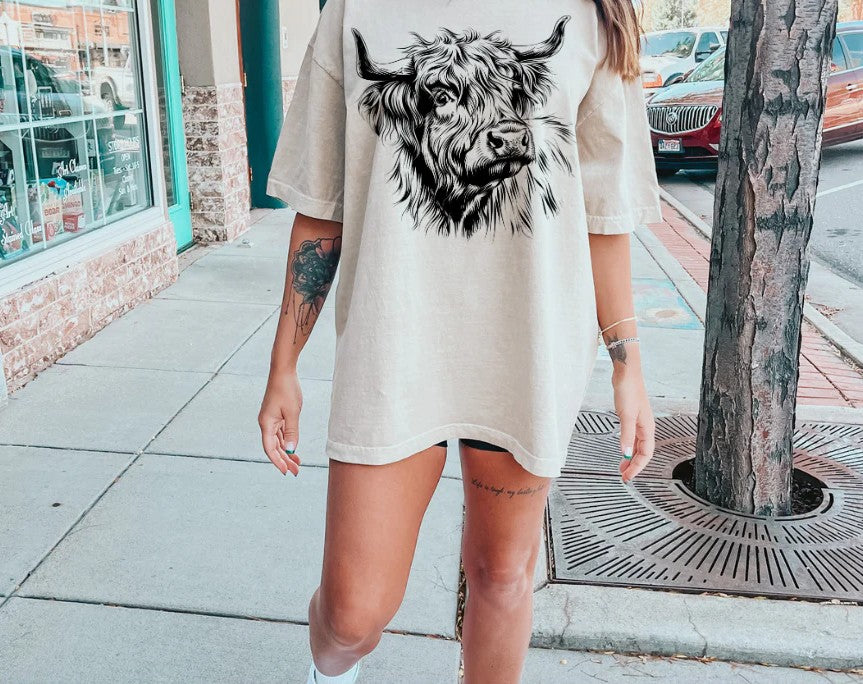 SINGLE COLOR SCREEN PRINT TRANSFER - HIGHLAND COW