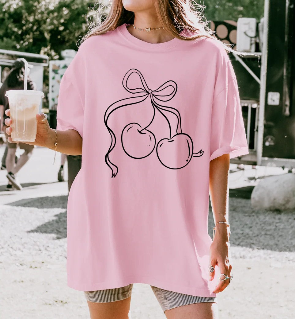 SINGLE COLOR SCREENT PRINT TRANSFER - BOW WITH CHERRY