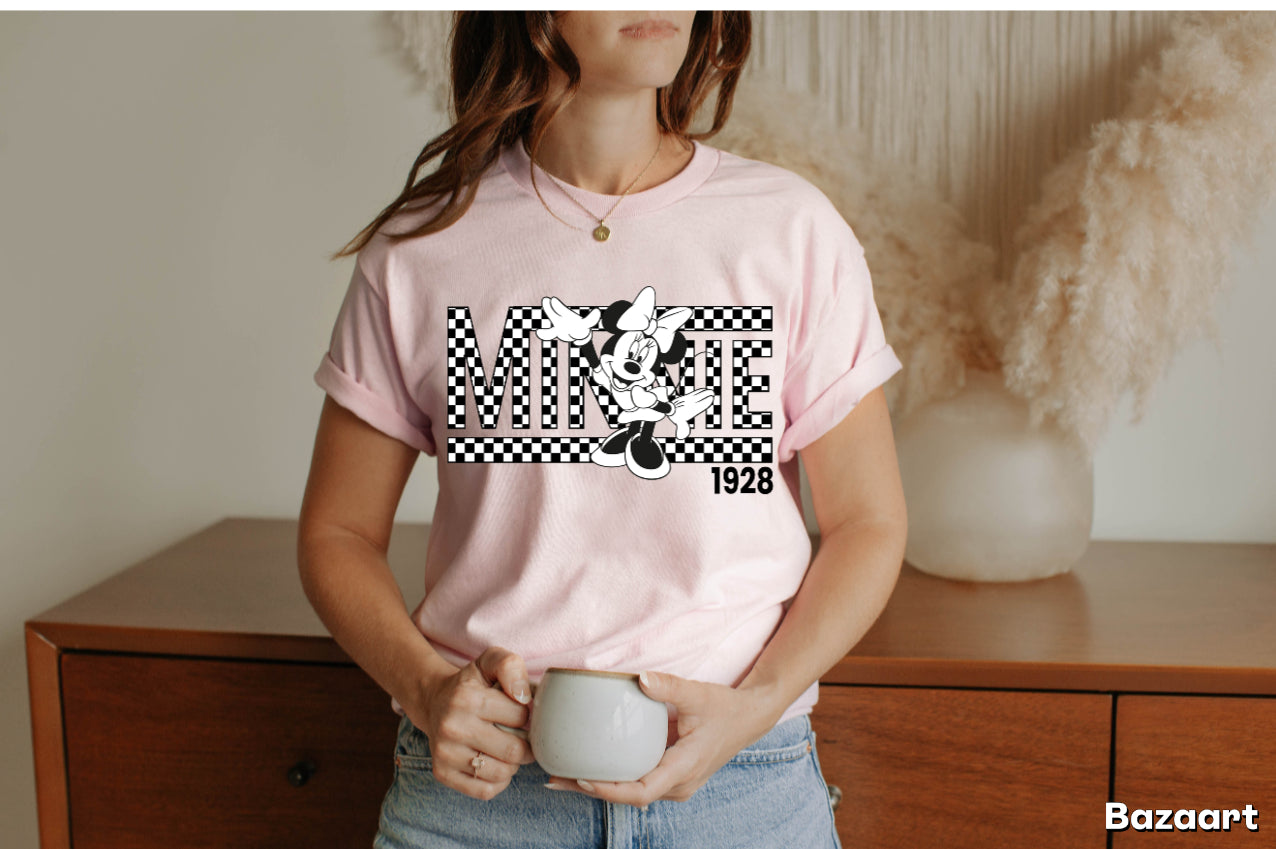 SINGLE COLOR SCREEN PRINT TRANSFER - GIRL MOUSE CHECKERED