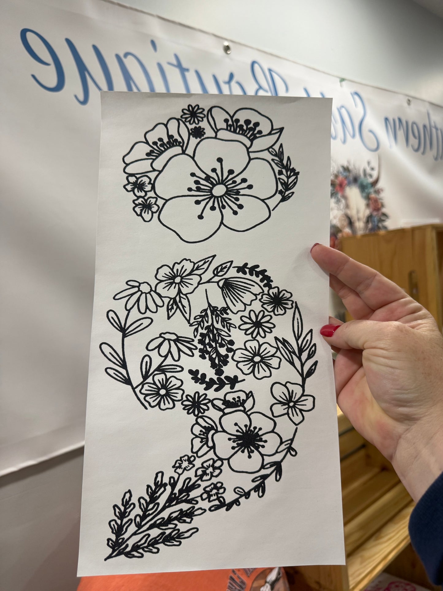 SINGLE COLOR SCREEN PRINT TRANSFER - FLORAL SEMI COLON