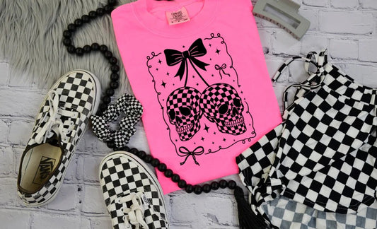 SINGLE COLOR SCREEN PRINT TRANSFER - CHECKERED SKULL CHERRY