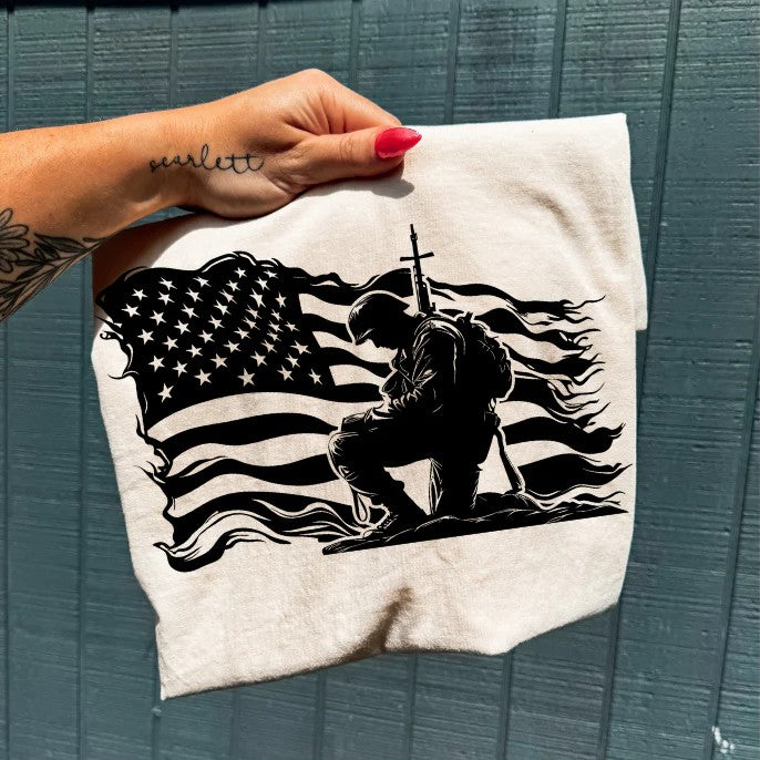 SINGLE COLOR SCREEN PRINT TRANSFER - FLAG KNEELING