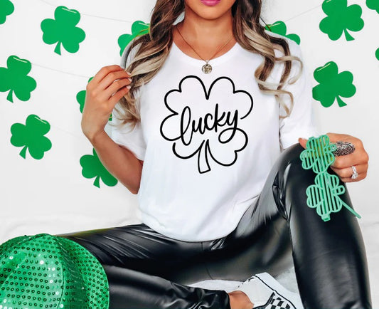 SINGLE COLOR SCREEN PRINT TRANFERS - LUCKY CLOVER IN BLACK