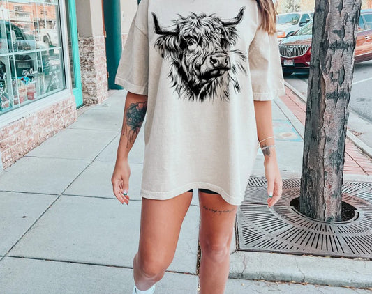 SINGLE COLOR SCREEN PRINT TRANSFER - HIGHLAND COW