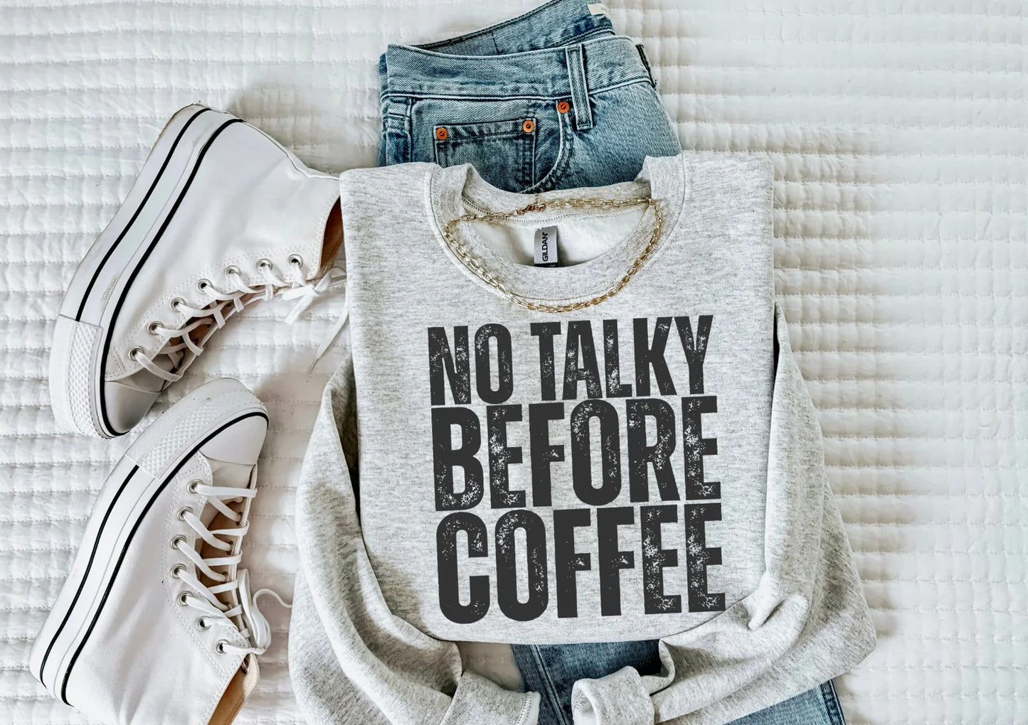 SINGLE COLOR SCREEN PRINT TRANSFER - NO TALKY BEFORE COFFEE