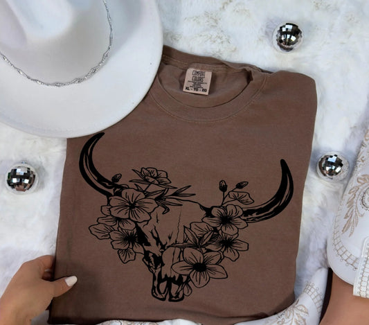 SINGLE COLOR SCREEN PRINT TRANSFER - FLORAL SKULL