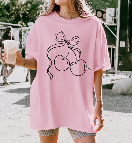 SINGLE COLOR SCREENT PRINT TRANSFER - BOW WITH CHERRY