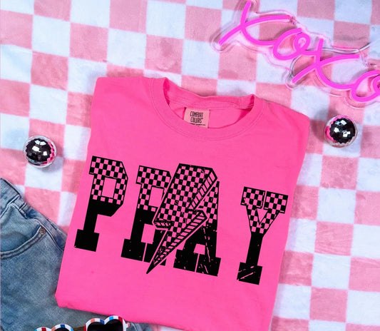 SINGLE COLOR SCREEN PRINT TRANSFER - PRAY CHECKERED