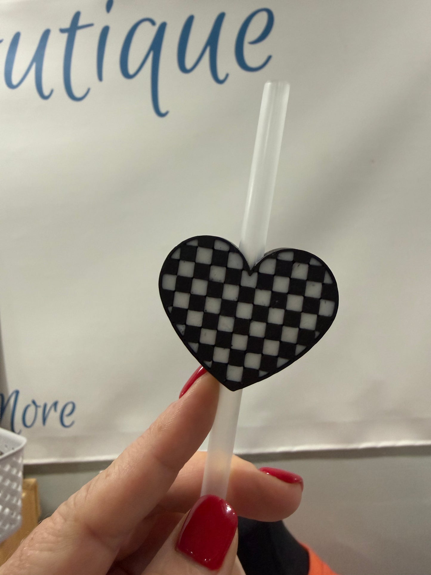 3D Printed Checkered Heart Straw Charm