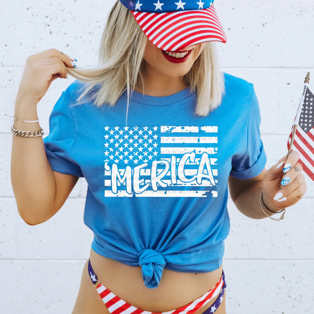 SINGLE COLOR SCREEN PRINT TRANSFER - 'MERICA WITH FLAG